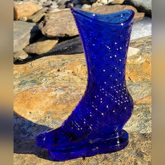 Vintage Handmade Cobalt Blue Ladies Glass Boot - Picture 5 of 11